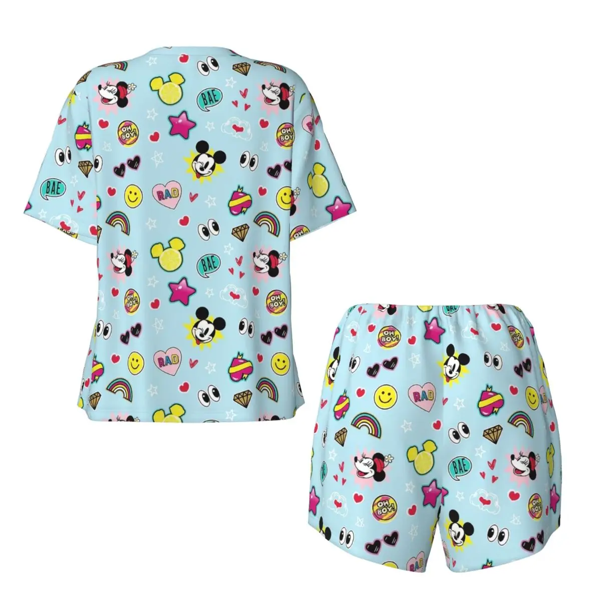 Custom Print Damen Minnie Mickey Mouse Cartoon Animation Pyjama Set Kurzarm 2-teilige Nachtwäsche Pjs Lounge-Sets