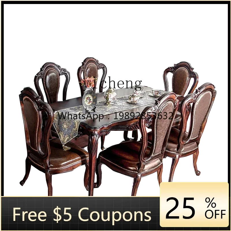 U8 H rural dining table and chair combination solid wood rectangular restaurant home dining table simple European style