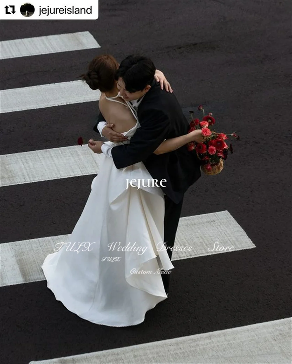 TULX Simple Silk Satin Korea Wedding Party Dresses Photo Shoot One-Shoulder Tea Length Bridal Gowns Corset Back Custom Made 2025 image 3