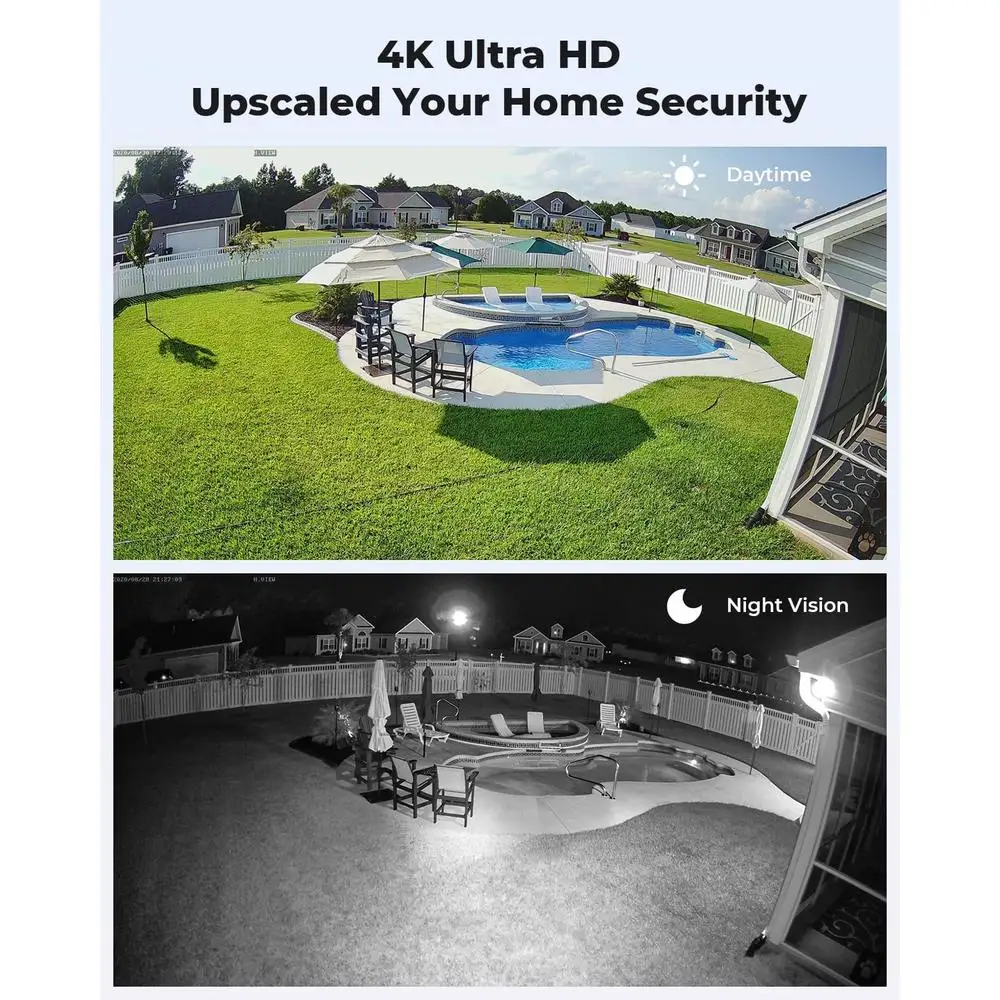 8 Channel 4K HD Security Camera System with 6 PoE Cameras 4K NVR Recorder Two-Way Audio Human Body Detection 4TB HDD Backlight