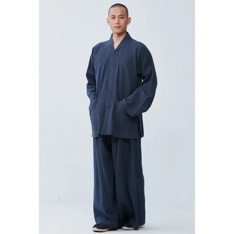 High Quality Cotton and Linen Men's Monk's Clothes Monk Costume Autumn Winter Gown Short Suit Ethnic Meditation Small Shirt Sets