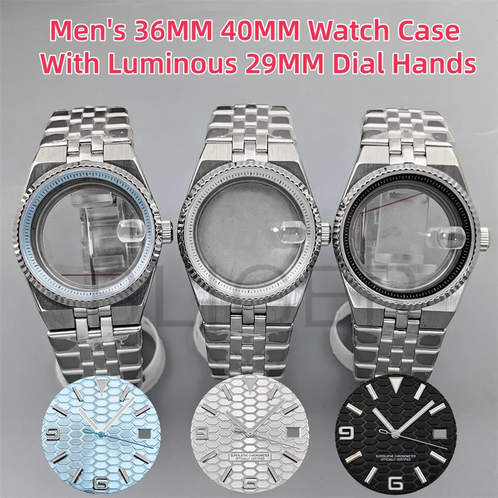 BLIGER 36MM 40MM Men's NH35 Watch Case With Black Silver Ice Blue Chapter Waterproof Sapphire For NH35 NH36 Automatic Movement