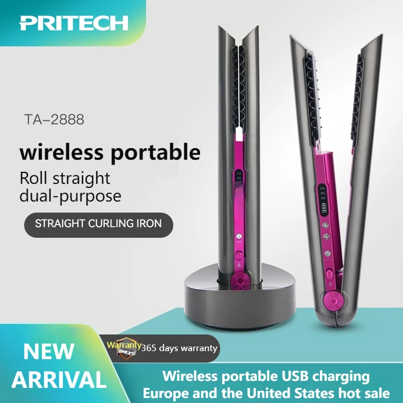 

PRITECH USB Wireless Charging Hair Straightener Curling Straightening Two-in-One Hair Curler Portable Splint Hair Curler