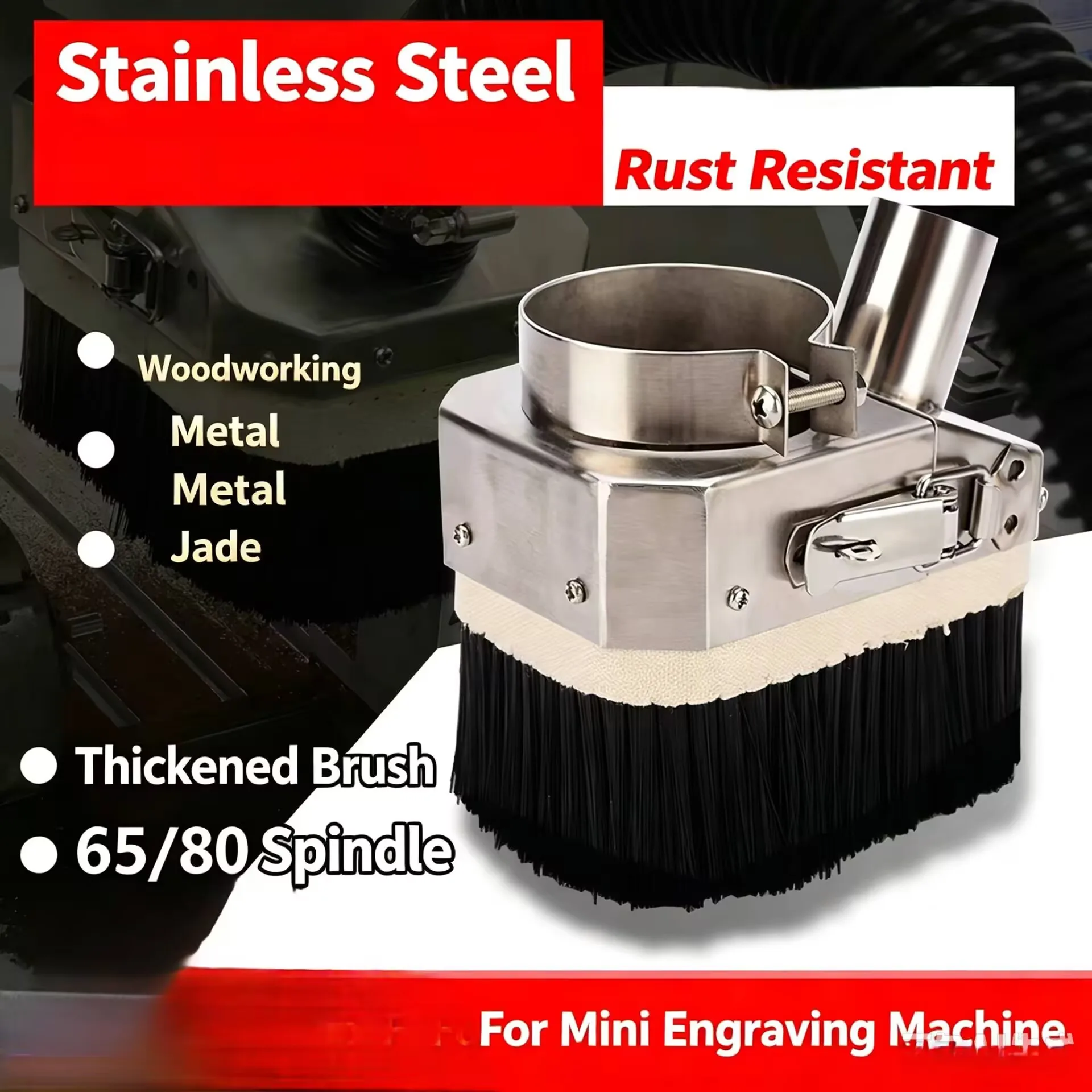 65mm 80mm CNC Router Dust Collection Cover with Brush Stainless Steel Dust Shoe for Woodworking Spindle