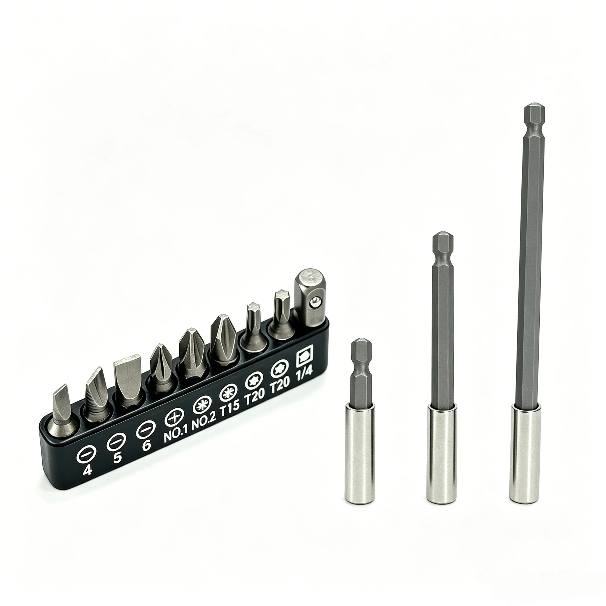 Multi-functional Screwdriver Bit Set, Slotted Phillips Torx Bits + 3 Magnetic Bit Extension Holder, 1/4