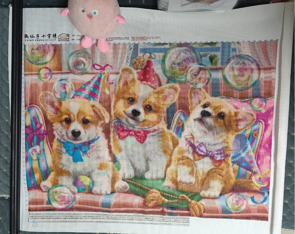 [ZZ0848-Three Puppies' Birthday Party] Cross Stitch Needlework Kit 14CT 16CT, DIY Craft Project, Cotton Thread Set