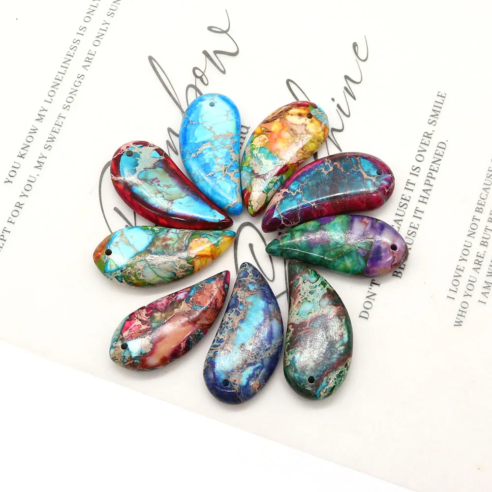 16x34mm 2PCS Natural Stone Pendants Irregular Shape Multicolor Emperor Stone Charms for Jewelry Making DIY Earring Accessories