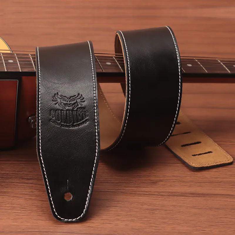 Leather Guitar Strap Belt Preferably Cowhide Electric Guitar Strap Electric Bass Strap Black 6.5cm Bass Guitar Belt Accessories