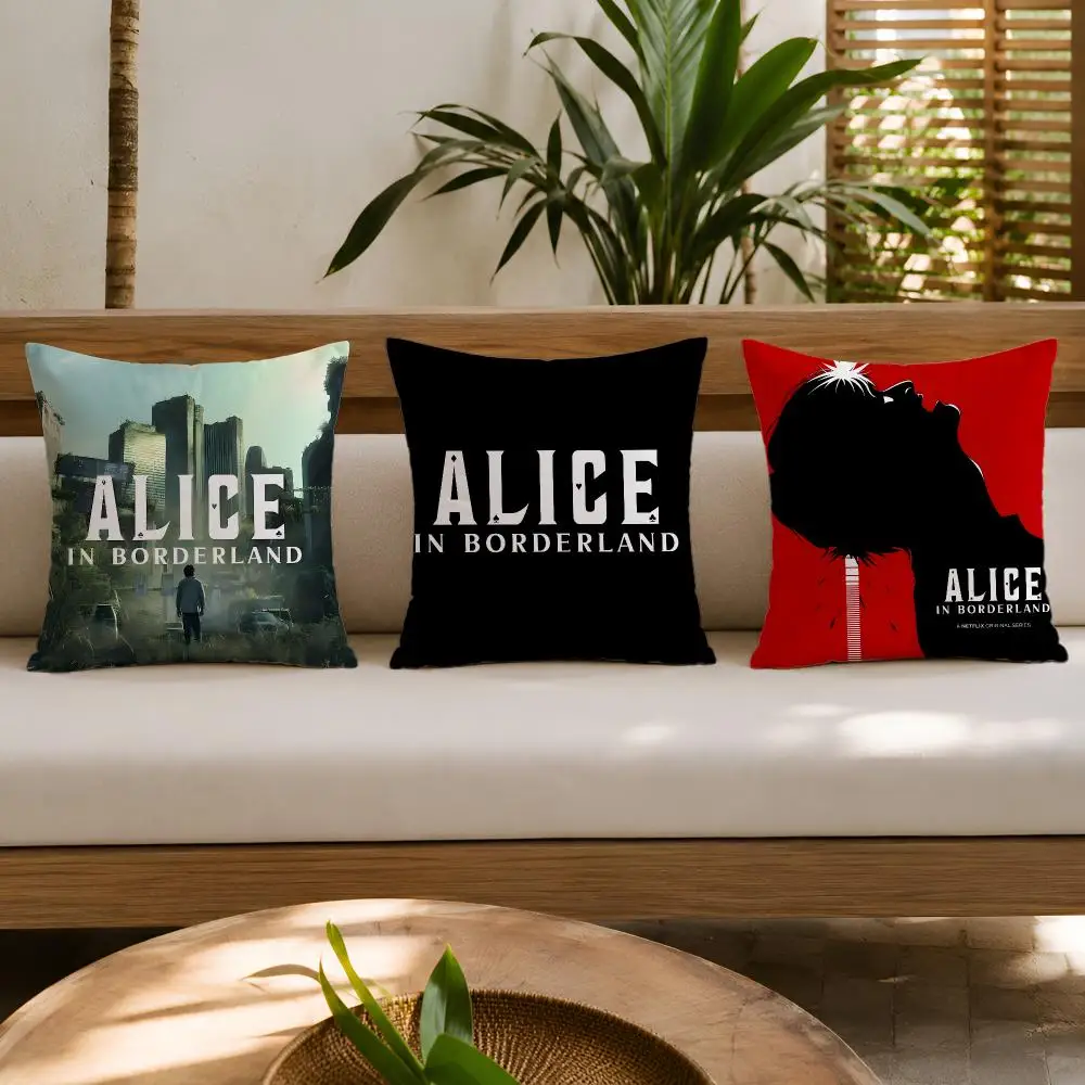 TV A-Alice in Borderland Cushion Cover Double-Sided Plush Sofa Cushion Covers Organic Breathable Invisible Zipper