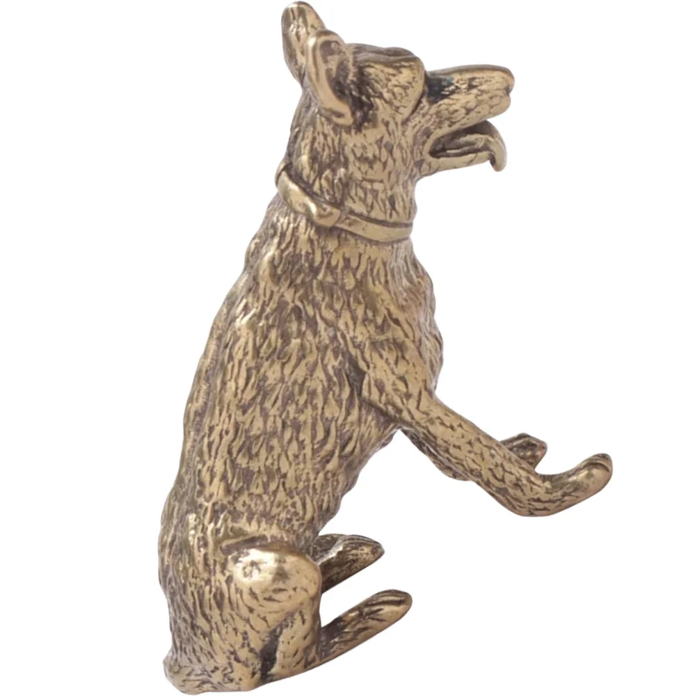 Exquisite Brass Wolf Dog Statue Unique Desktop Ornament Creative Decor Brass Wolf Dog Statue Miniature Animal Decor