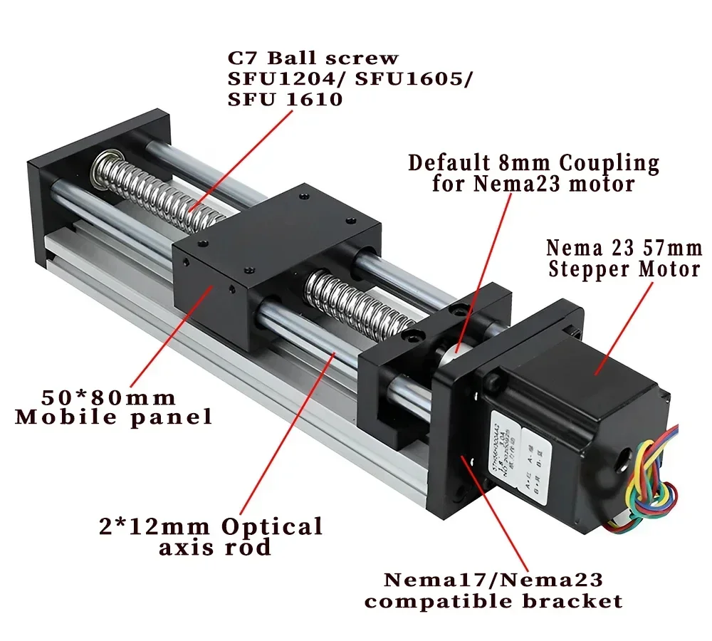 Linear Guide Rail Slide Stage 50mm-500mm Stroke XYZ Axis Sliding Table NEMA23 57mm Motor Kit For CNC Router Laser Printer 40KG