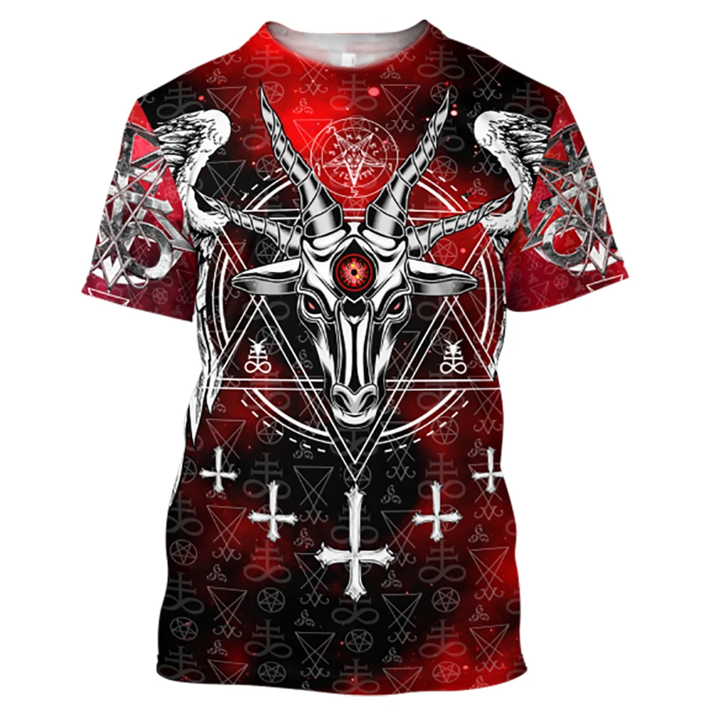 Skull Angel Men\'s T-shirt  Goat Skull Printed Casual Pullover For Men Summer O-neck Sweatshirt Top Loose Daily Short Sleeve Tees