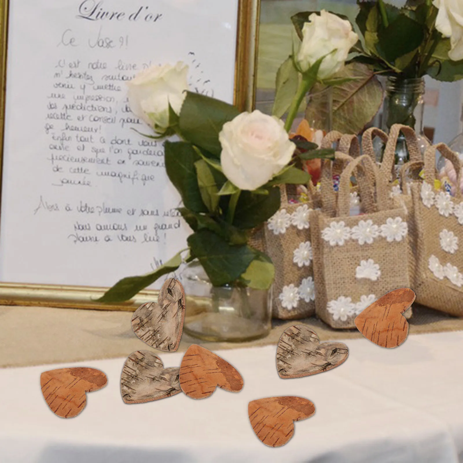 

80pcs Heart Shaped Wood Slices Natural Bark Edges Polished Diy Craft Supplies For Wedding Decor Centerpieces Log Discs Wooden