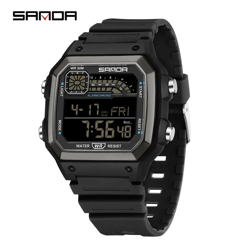 SANDA 6196 Sports Men\'s Lightweight Square Classic Fashion Electronic Rel ó gio mulher  Electronic Night Glow Waterproof Watch