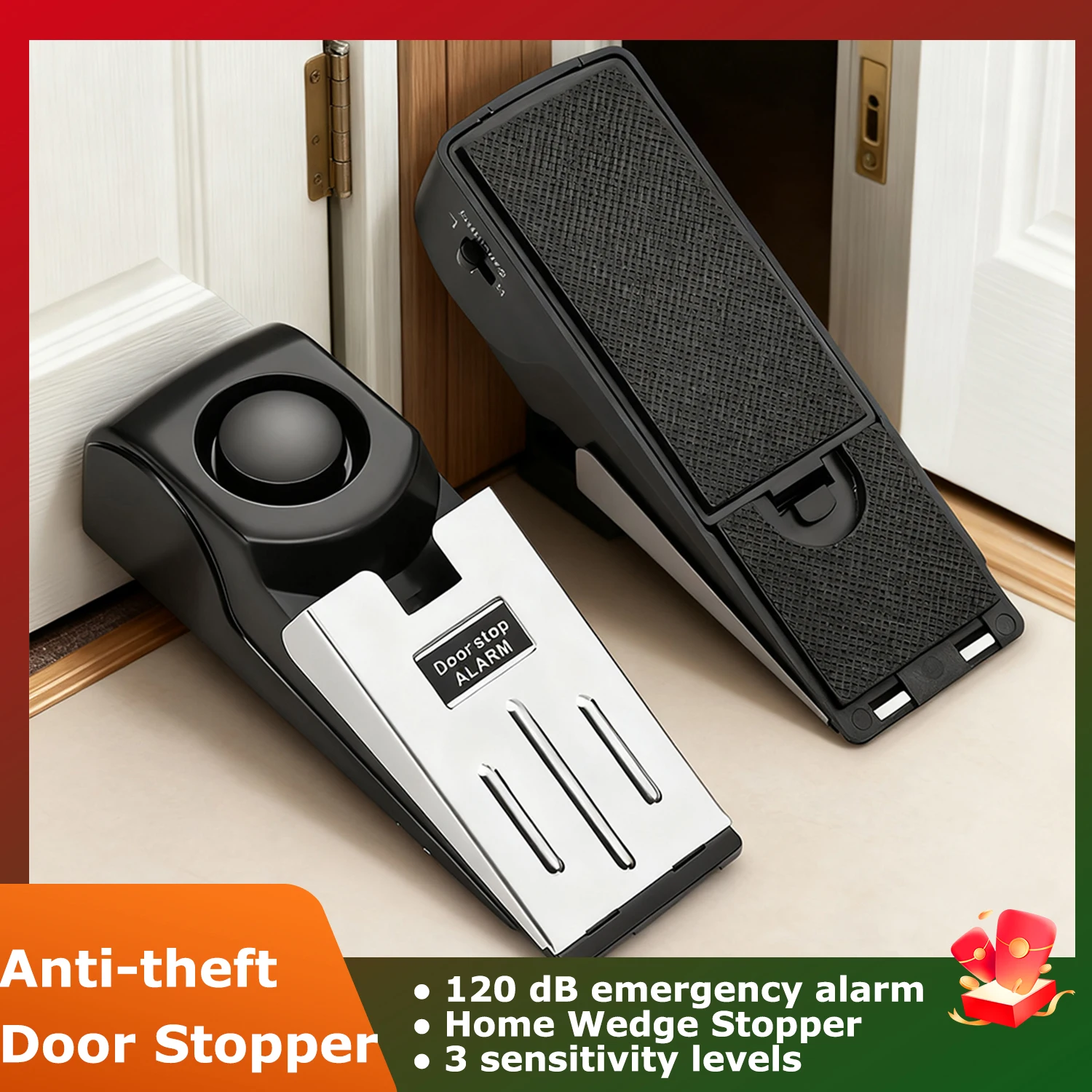 2PCS 120dB Door Stop Alarm Door Rear Retainer Emergency Alarm Device Home Security Anti-Theft Door Block System