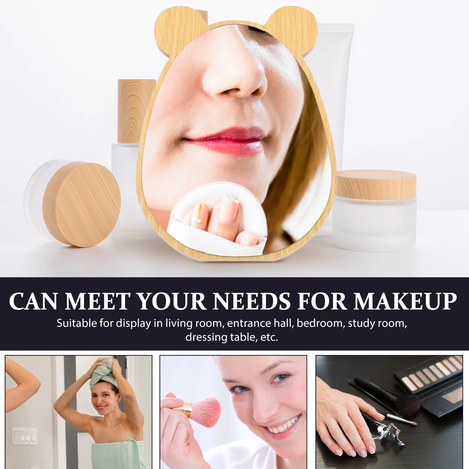 

Round Desktop Makeup Mirror Wooden Vanity Mirrors Detachable Clear Glass Stable Base Premium Material For Living Room Bedroom