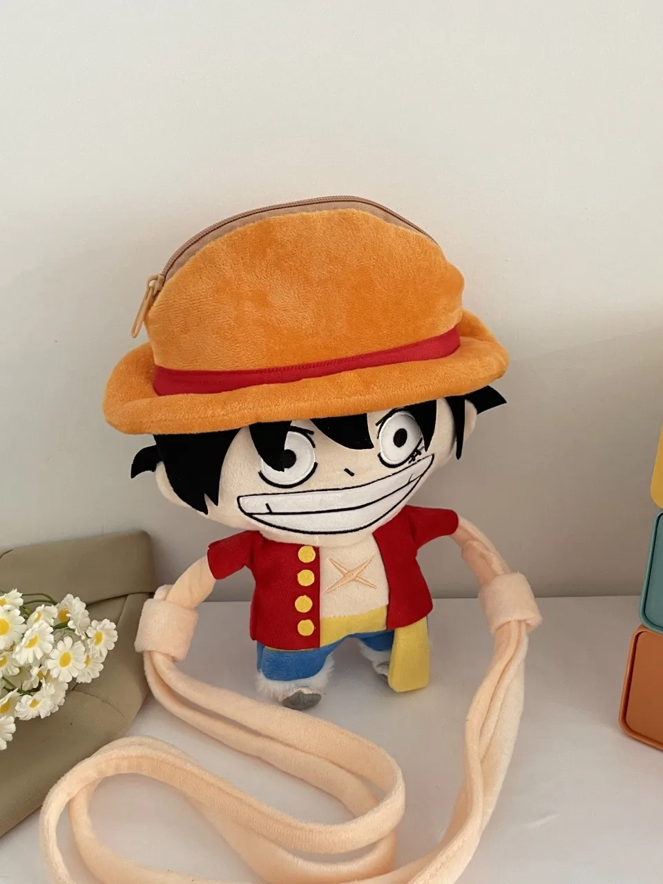 Anime One Piece Luffy Plush Crossbody Bag Cartoon Stuffed Doll Shoulder Bag Casual Travel Phone Purse For Adult Fans