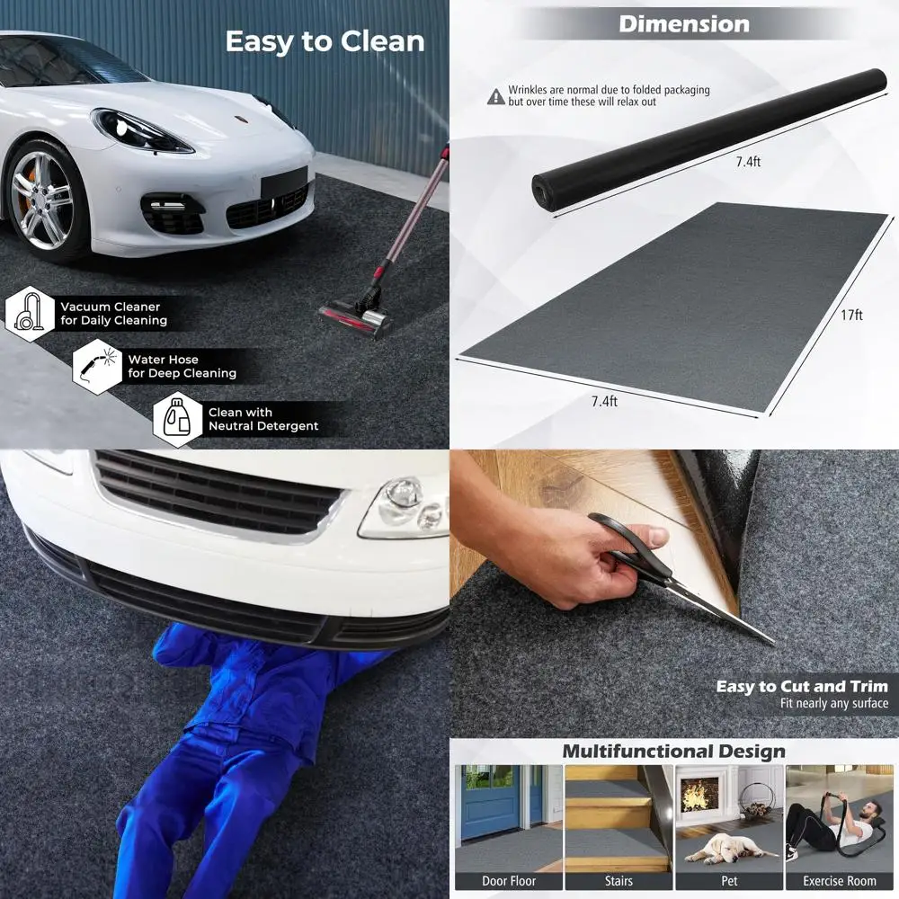 

Customizable 7.4' x 17' Garage Floor Mat with Non-Slip, Waterproof Backing for Car, Motorcycle, and Golf Cart Protection