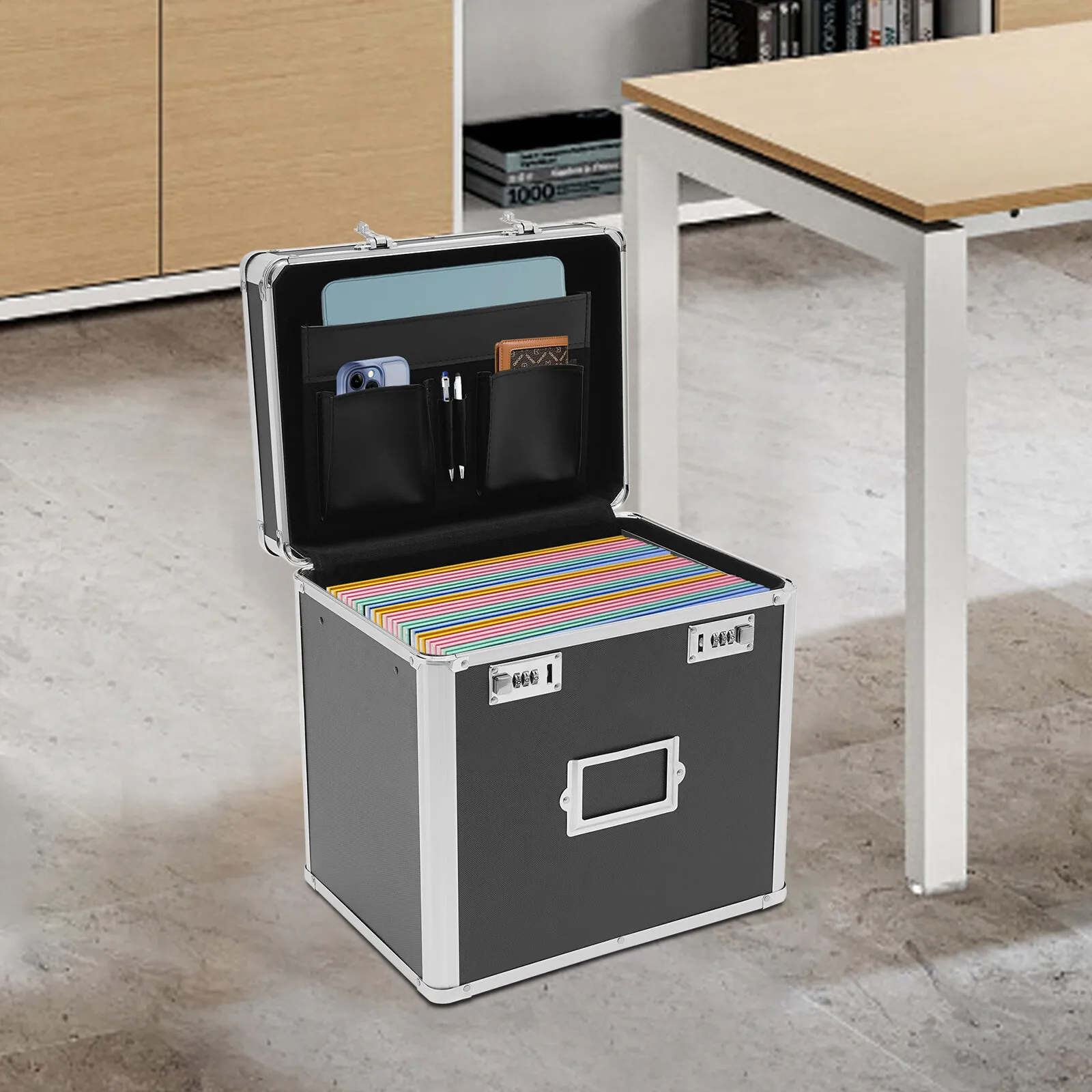 

Portable File Cabinet Lock Storage Organizer Home Office Metal Box with Handle for Secure Document Keeping