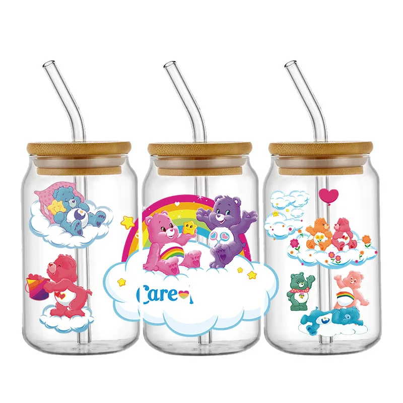 UV DTF Transfer Stickers Cartoon Bears Cup Wrap For 16OZ Glass Libbey Can Self-adhesive Waterproof Custom DIY Stickers Decals
