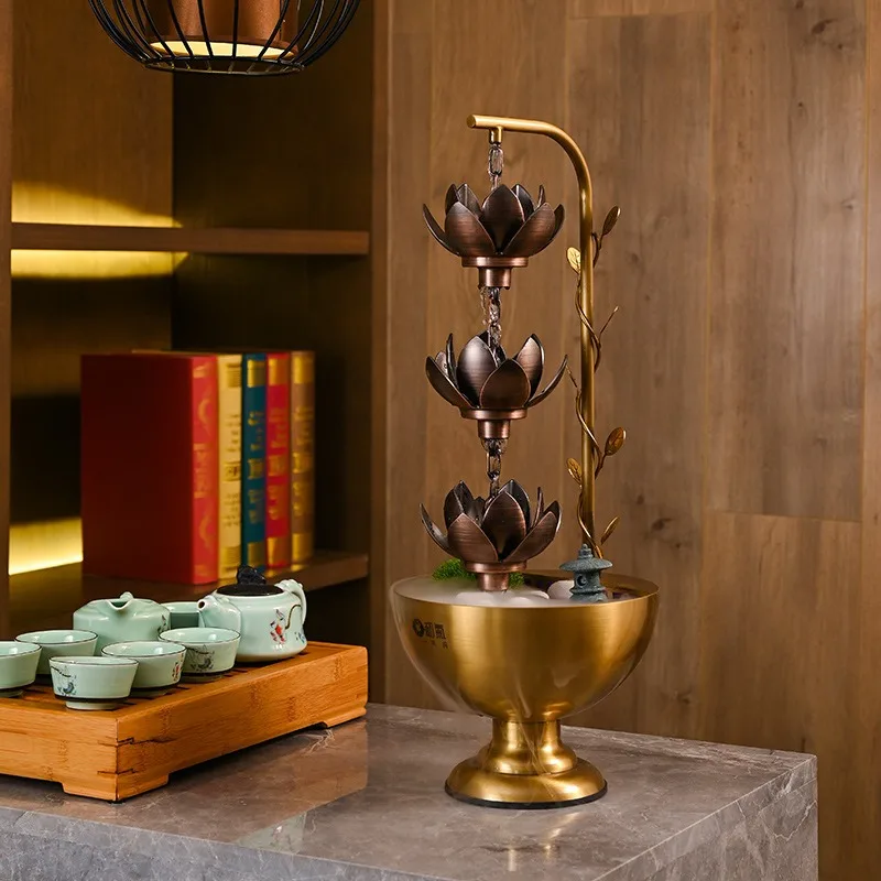 #q-Lotus Rain Chain Fountain Metal Desk Ornament Waterfall Decor For Garden Courtyard Indoor Outdoor Landscape Decorationo*