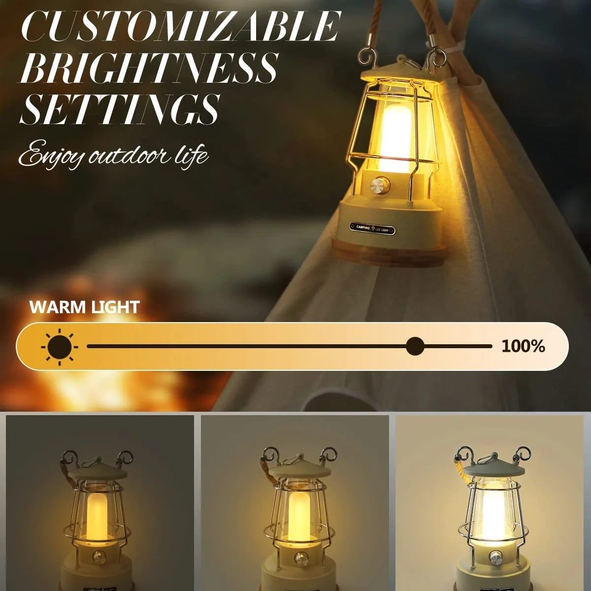 VN Retro Handle Camping Lantern Rechargeable Dimmable LED Vintage Lanterns Battery Powered Waterproof LED Retro Camping Lights