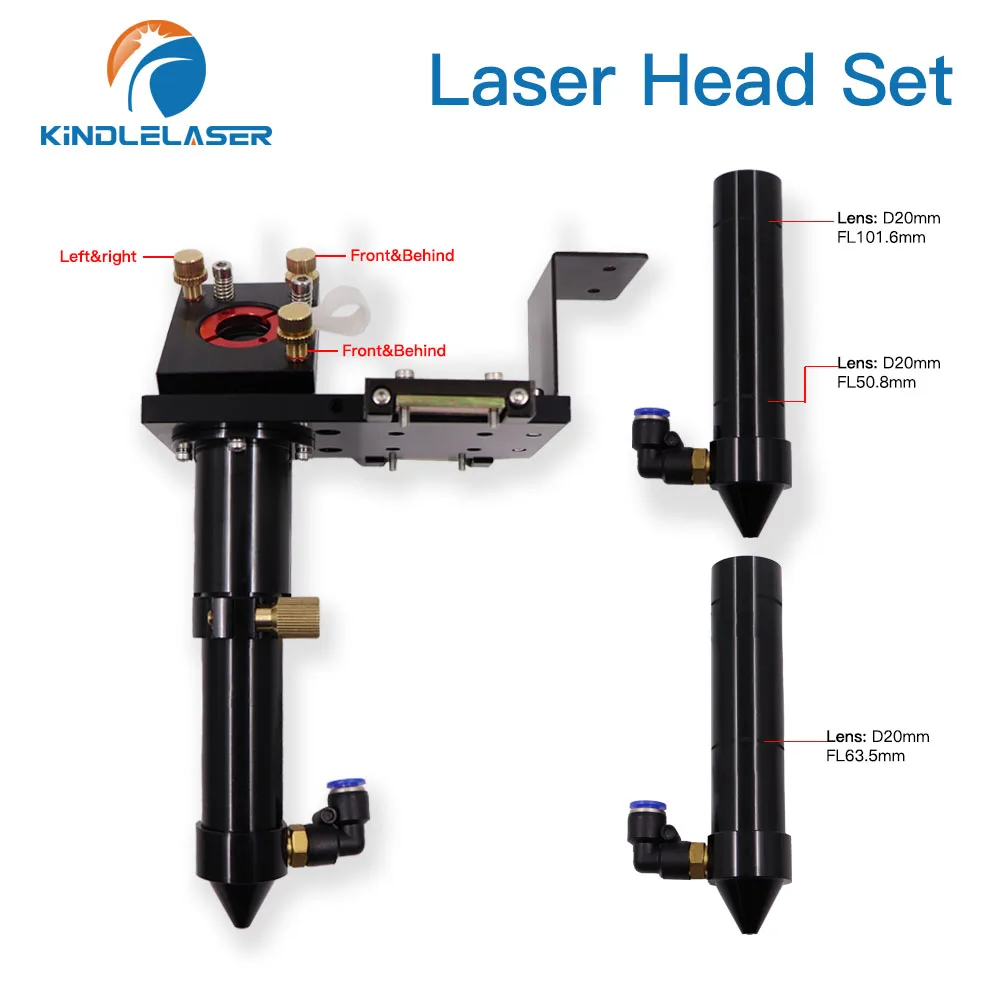 KINDLELASER CO2 Laser Head Set Lens Dia.20 FL50.8/63.5/76.2/101.6mm Integrative Mount Dia.25 Mirror for Laser Cutting Machine