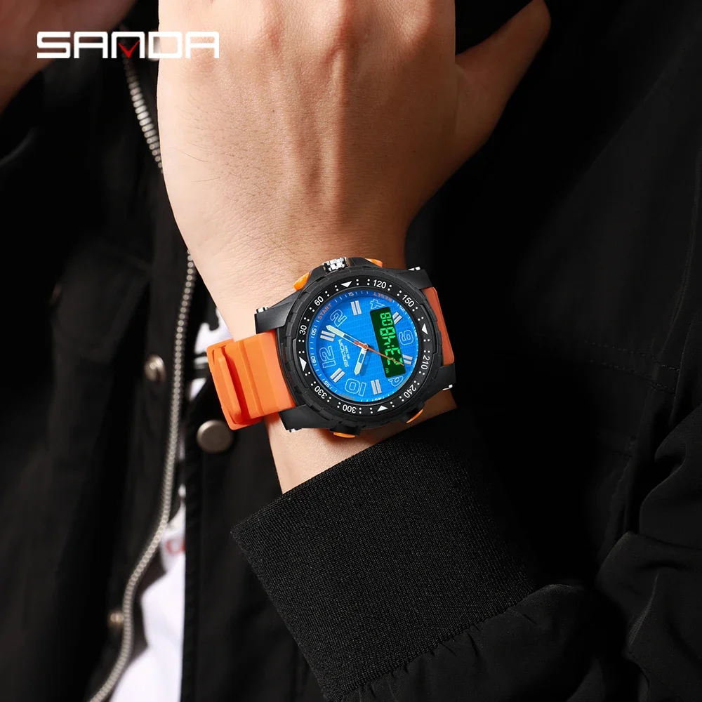 Fashion SANDA 3375 Men's Electronic Watch Outdoor Sports Multi functional Waterproof LED Night Light Men's Electronic Watch