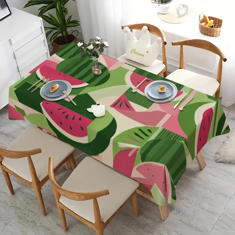 Modern Watermelon Slice Tablecloth Pink Green Fruit Pattern Table Cover for Family Dinner, Picnic & Summer Theme Party Decor