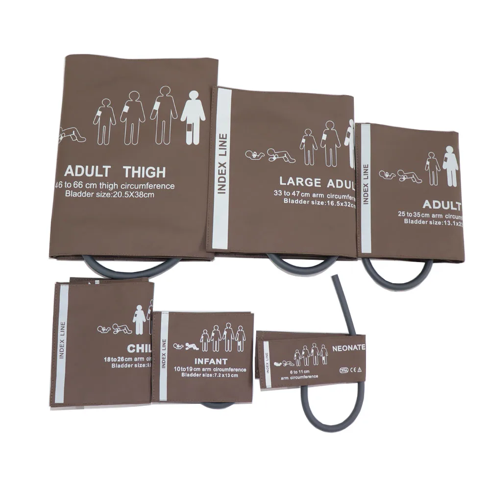 Durable NIBP Cuff Coffee Single Tube Reusable Blood Pressure Cuff For Patient Monitor