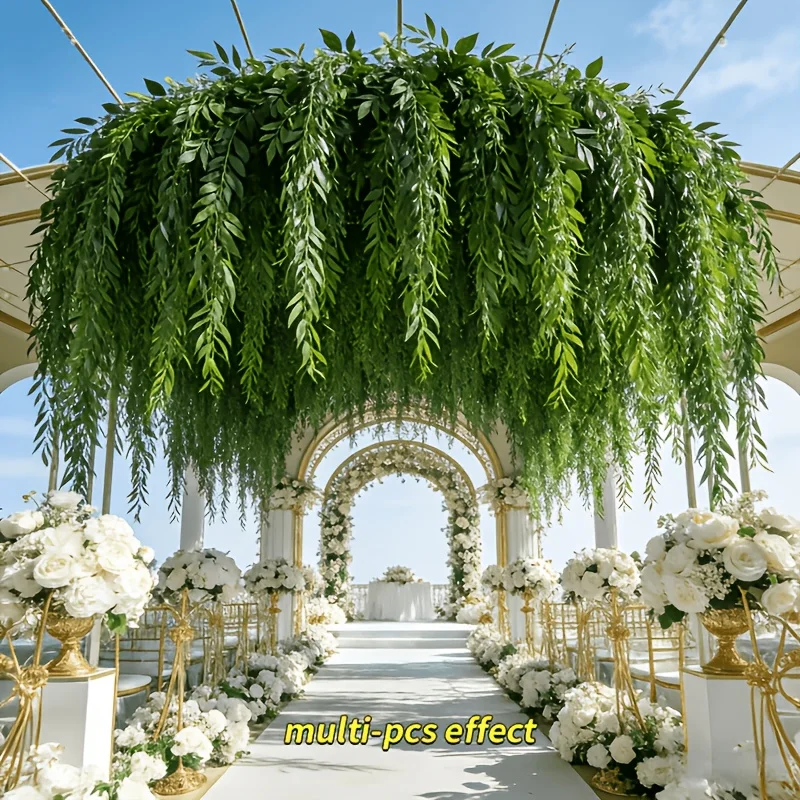 50/100 Pieces of High-Quality Artificial Willow Greenery, Evergreen for All Seasons, Weather-Resistant Decorative Vines with Vibrant Colors and Texture, Suitable for Wedding Arches and Spring/Summer Decoration, Hotel and Cafe Background Wall Decoration