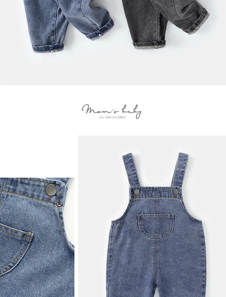 Frühling Herbst Denim Kinder-Latzhosen 0-5 Jahre Einfarbige Cowboy-Hosen für Jungen und Mädchen Kleidung mit Trägern Kinder-Latzhosen – Detail 5