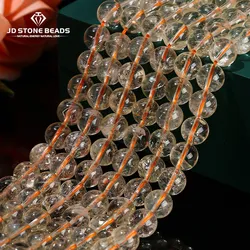 Natural Citrine Crystal Beads Round Smooth Yellow Quartz Stone Loose Spacer Bead For Jewelry Making Necklace Bracelet Accessory