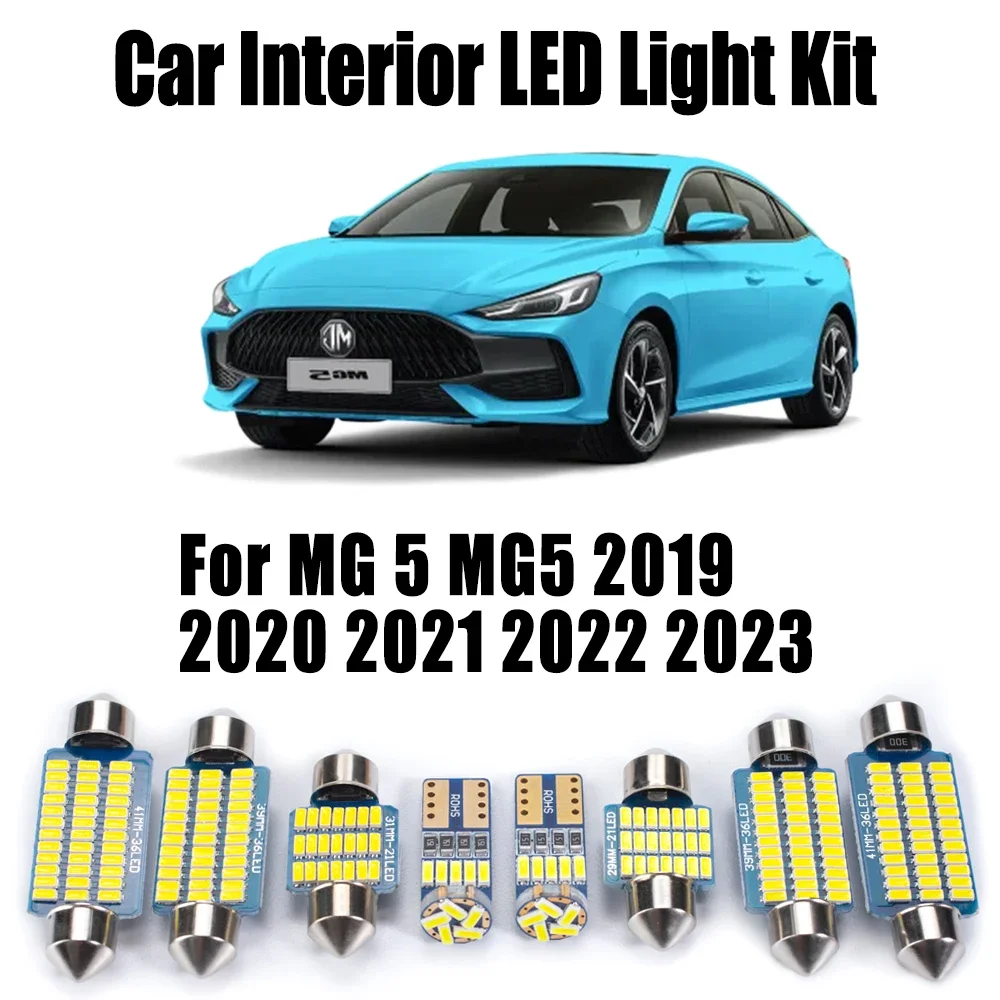 

9Pcs Canbus For MG 5 MG5 2019 2020 2021 2022 2023 Car Accessories License Plate Bulbs LED Interior Map Dome Reading Light Kit