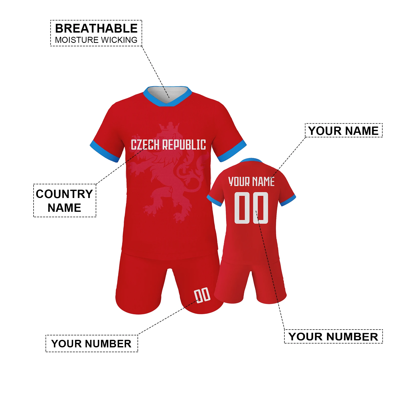 

Czech Republic Kids Custom Football Jersey Kit for Boys Girls Personalized Soccer Uniform with Name and Number Sublimation