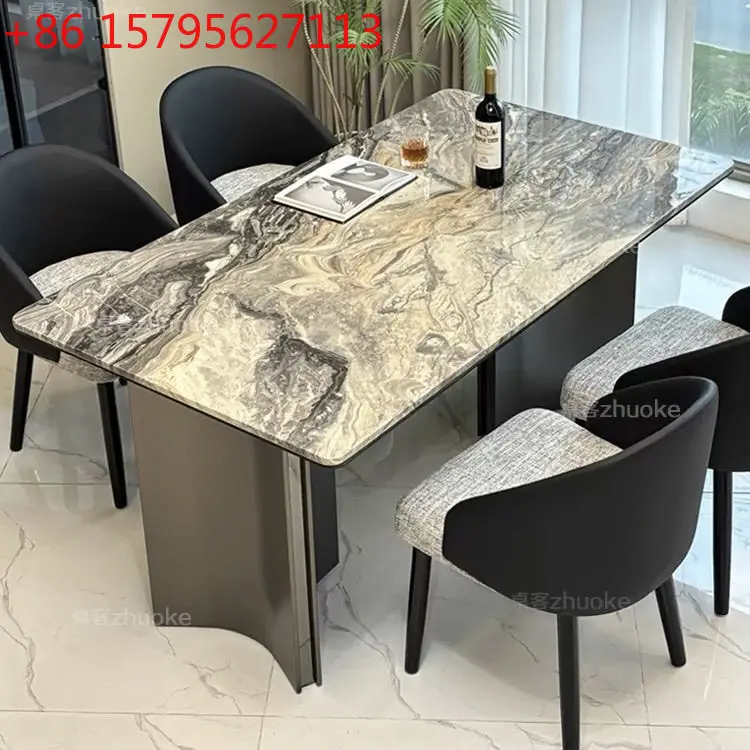 

Natural marble dining table and chair combination Italian minimalist light luxury household square modern restaurant furniture