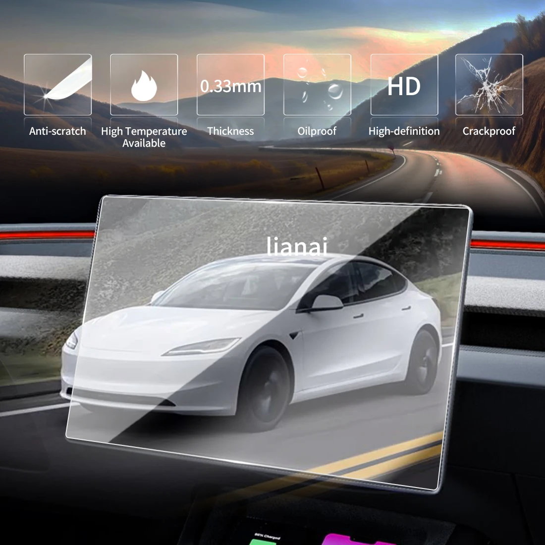Screen Protector for 2026 Tesla Model 3 HD Tempered Glass Protective Film GPS Video Navigator Car Stickers Vehicle Accessories
