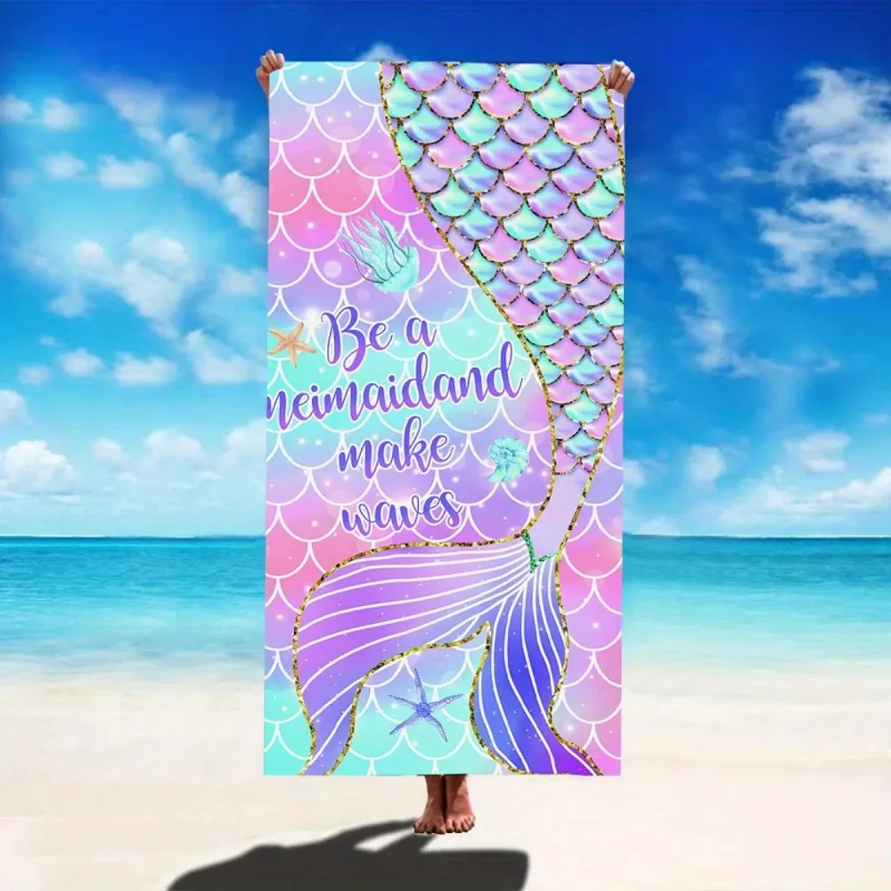 Summer No Sand Free Mermaid Beach Towel Microfiber Surf Poncho Bath Summer Swimming Fitness Yoga Swimming Sunscreen Bath Towels