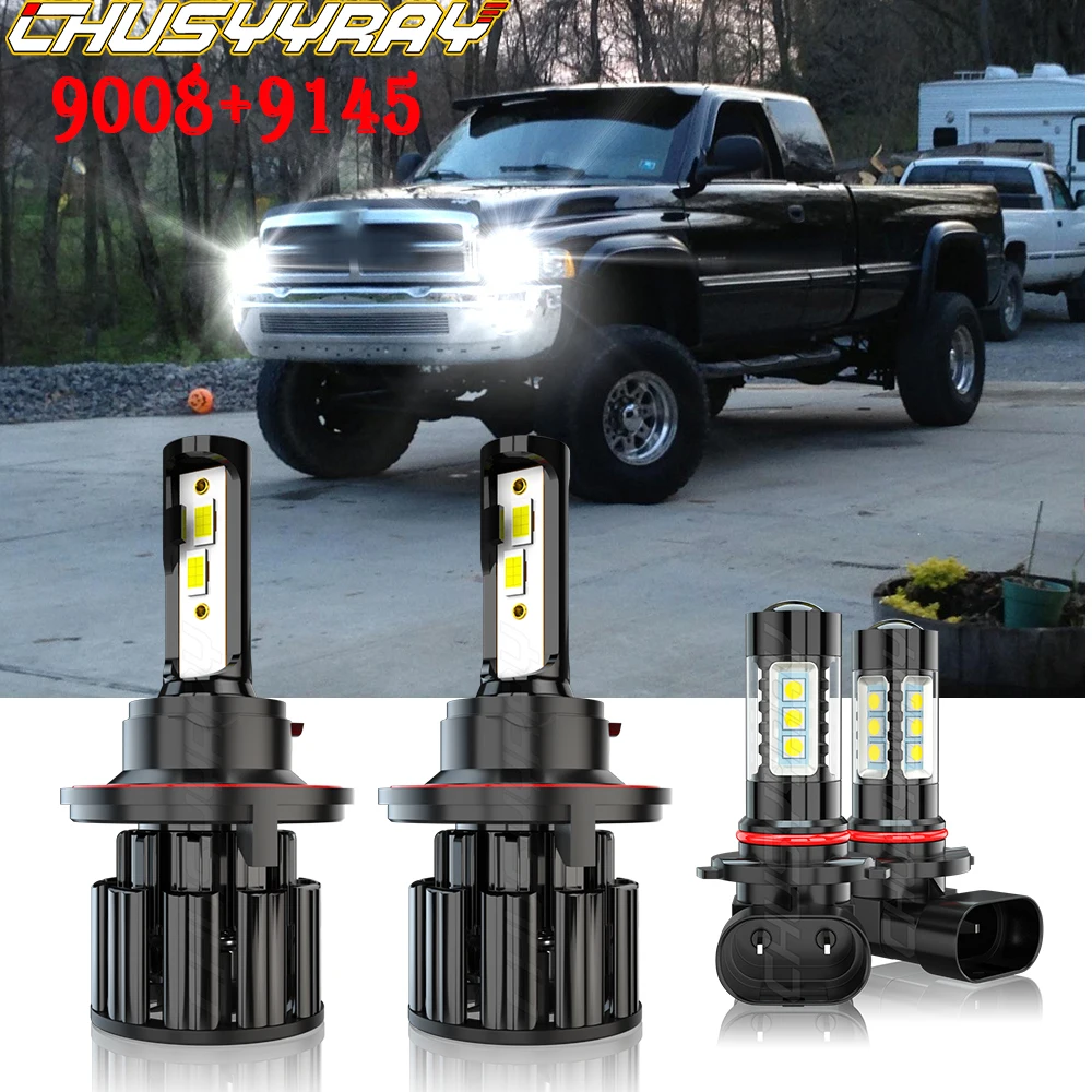 

CHUSYYRAY 9008 LED Headlight Hi/Lo 9145 9005 Fog Light 4X Bulbs Combo Compatible For 2006-2008 Dodge Ram1500 2500 3500 Car Light