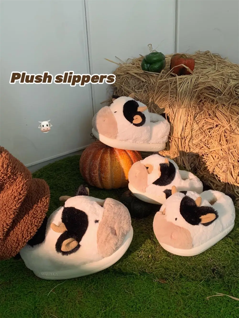 

Family Slippers For Boys‘ Girls’ Baby Plush Home Slippers Shoes For Men And Women Cute Winter Milk Cows Parent-child Slippers