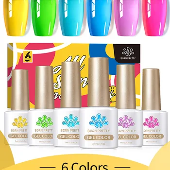 BORN PRETTY 여름 소다 아이스 젤리 젤 네일 광택제 세트, 크리스탈 투명 용수철, 여름 네온 네일 크림 젤, 매니큐어 색상, 6 개 
