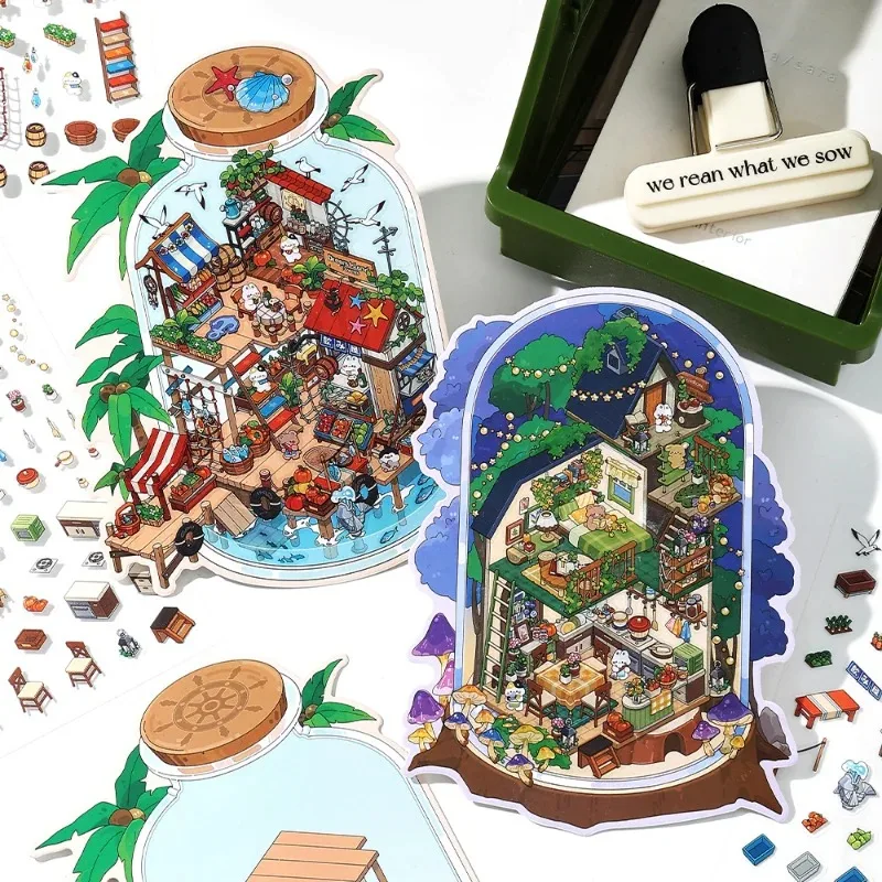 3D Layered Landscape Stickers Bear Puppy House Series for Kids Room Decor DIY Creative Play Classic Toys Sticker Game