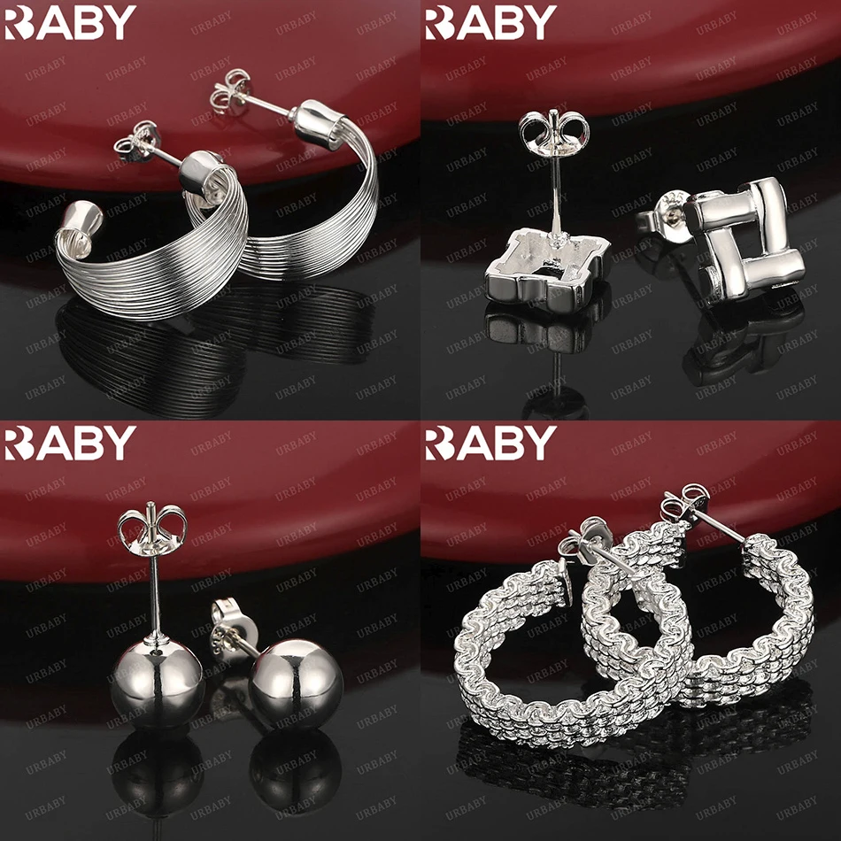 

URBABY 925 Sterling Silver Earrings Stud Earrings For Women Fashion Jewelry Charm Grace Noble Wedding Accessories