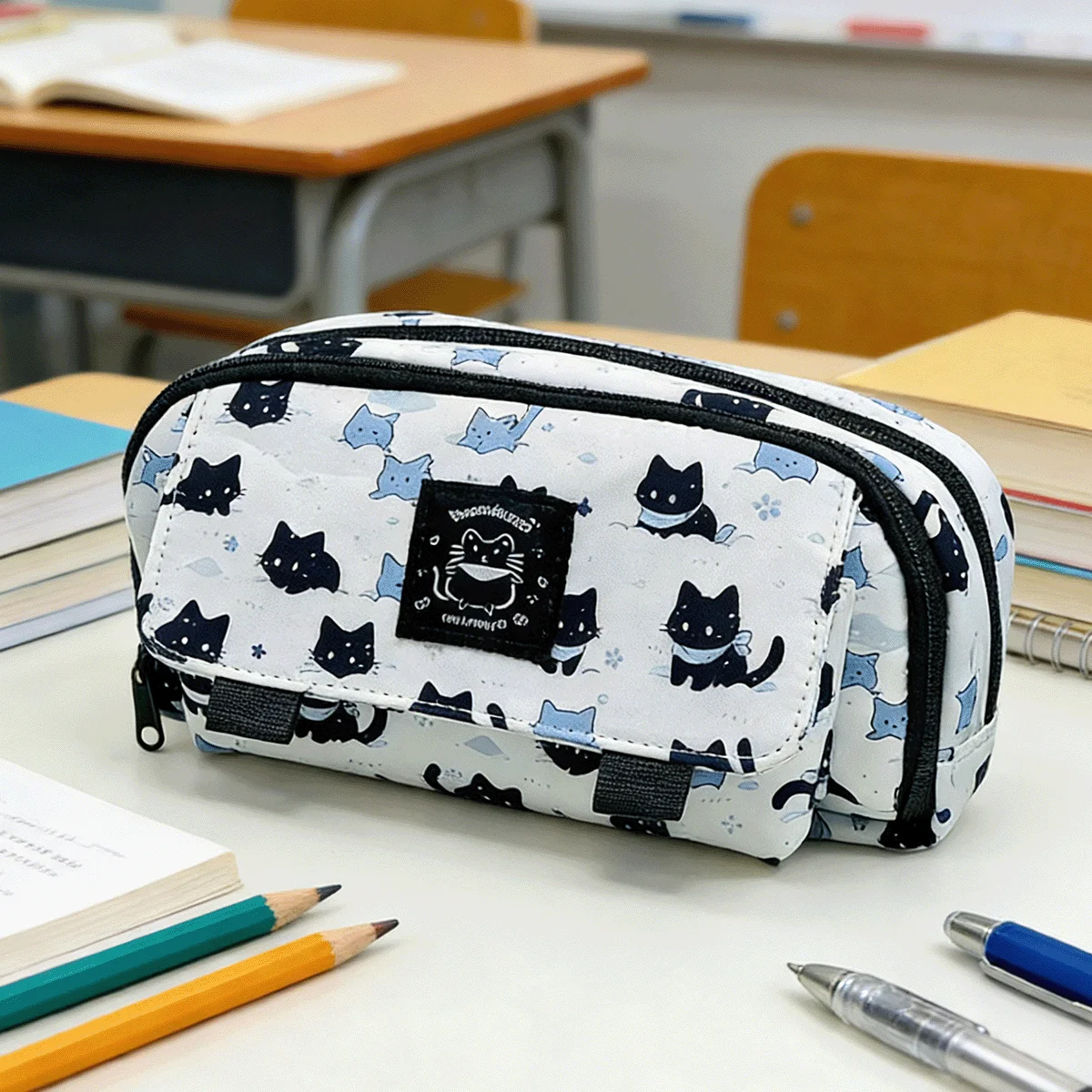 Estojo de Lápis em Forma de Gato, Grande Capacidade, Bolsa Multifuncional para Material Escolar, Acessórios para Volta às Aulas, Presente