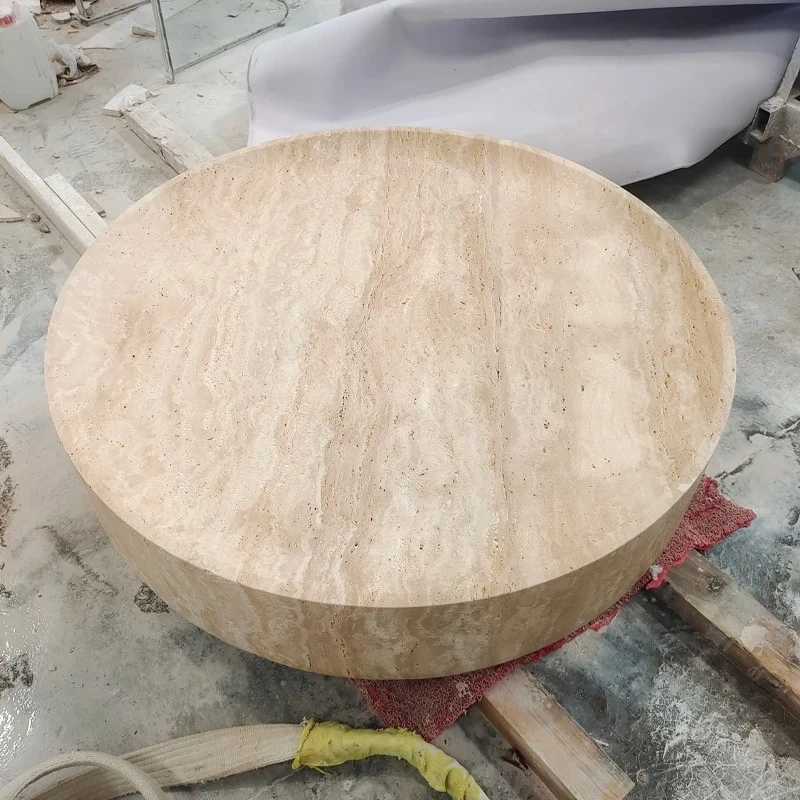 

Журнальный столик из натурального мрамора, дизайнерский диван для гостиной, ваби-саби, травертин, средневековый круглый чайный столик, элитный