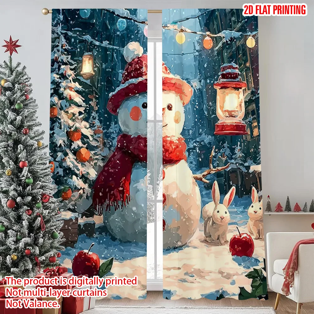 

2pcs 2D flat printing Merry Christmas Curtains Christmas New Year Machine Washable Fabric Without Electricity Festive Holiday