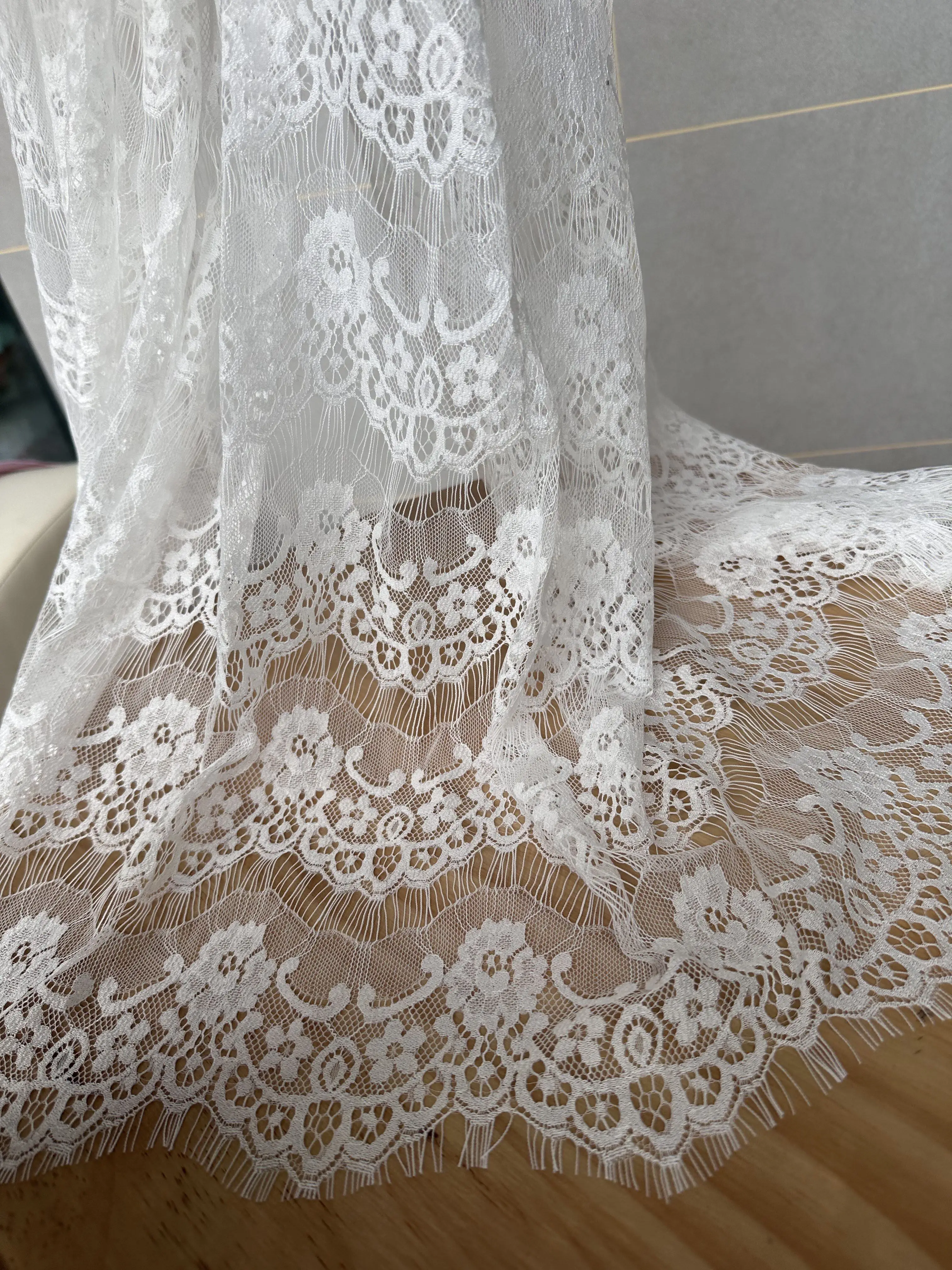 High-End Eyelash Fringe Lace Embroidered Tablecloth Draping Fabric for Wedding Decoration Dress Transparent Fabric