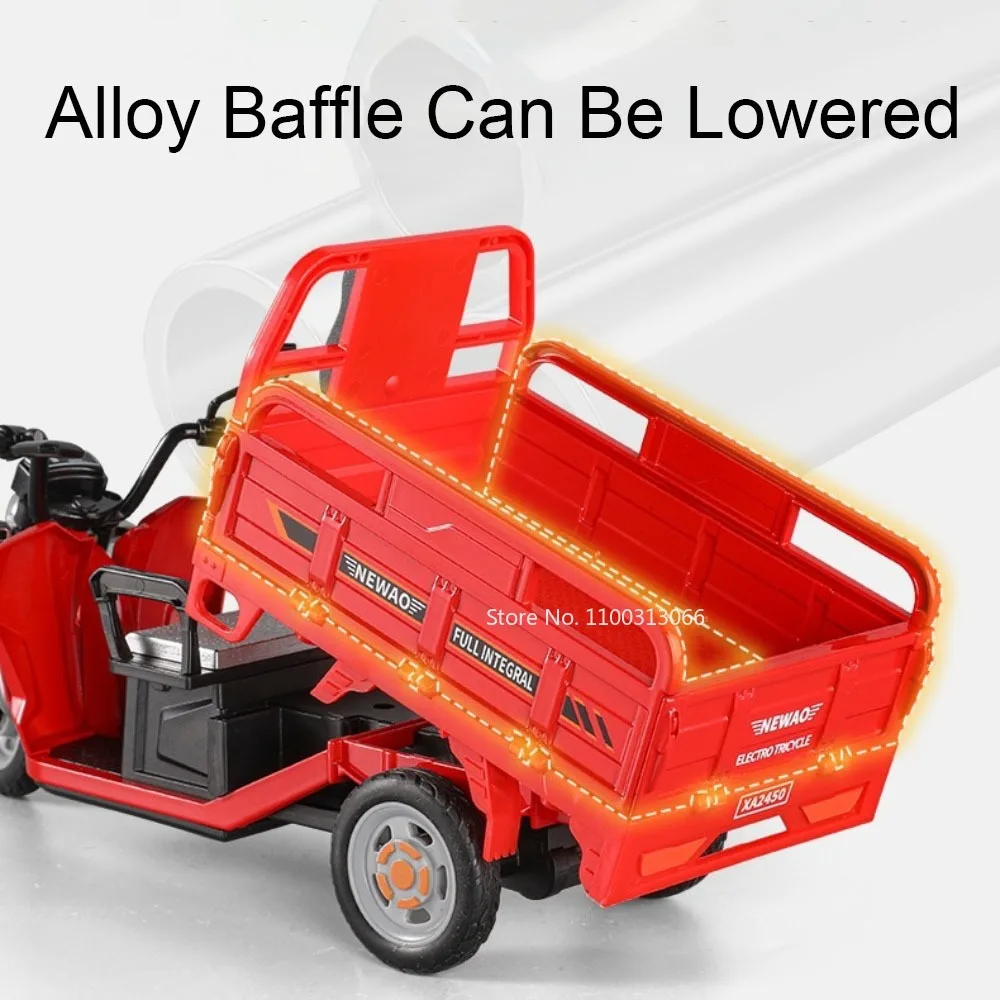 Modelli di triciclo a motore in scala 1:12 Giocattoli Auto Pressofuso in lega Ruota Girata Deflettore Può abbassare Tricicli in miniatura Regali per adulti per bambini