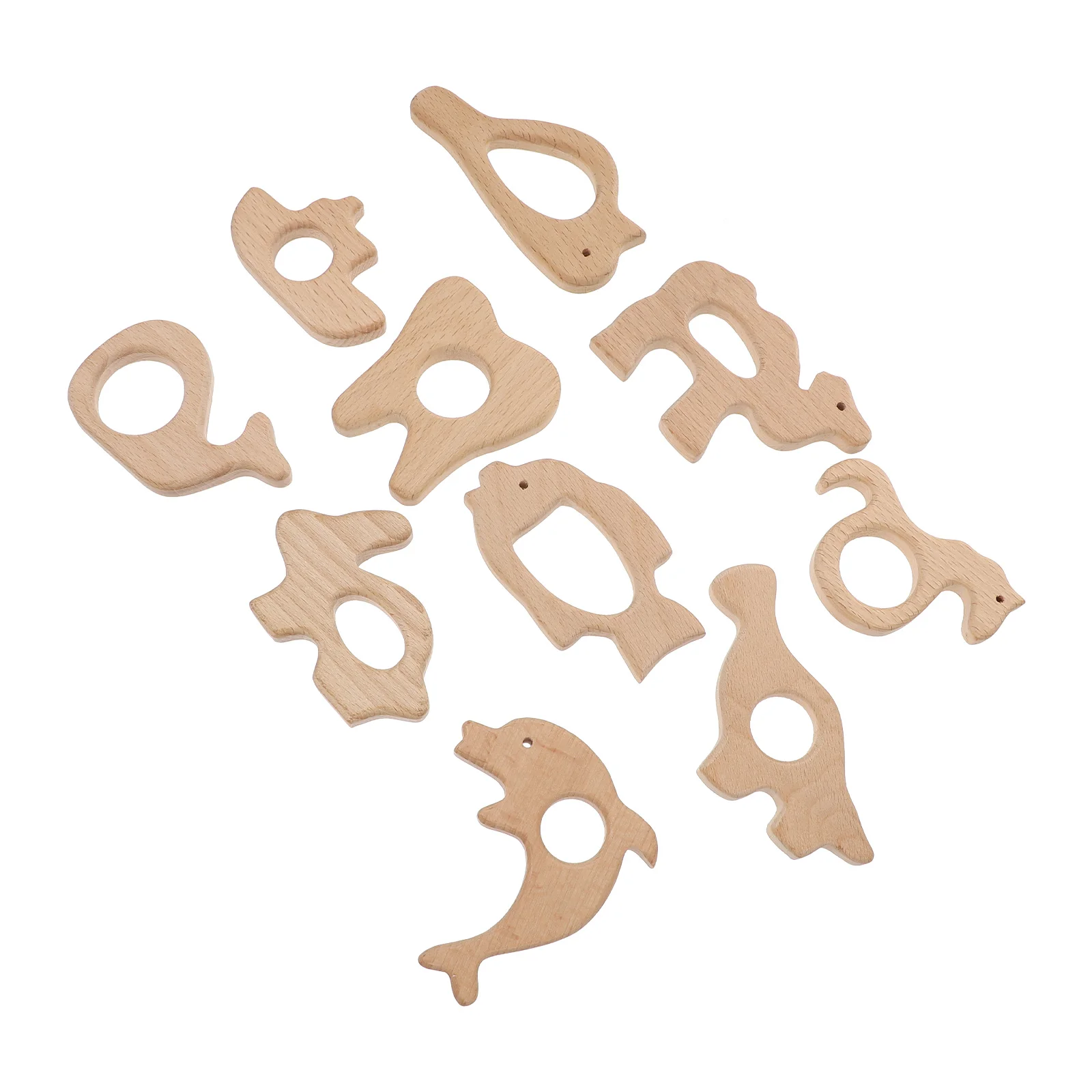 10Pcs Adorable Baby Teethers Cartoon Design Safe Beech Material Infant Chewing Supplies for Teething Relief New Mom Gifts