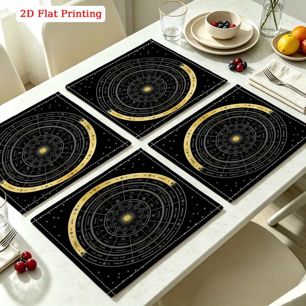 2Pcs Astrology Placemat Black Zodiac Constellation Table Mat Kitchen Dining Decor Protection 30X40Cm